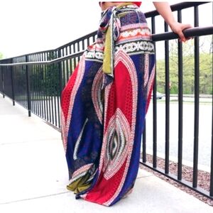 Gracia Mixed Print High Waist Palazzo Pants w/ Tie Waist